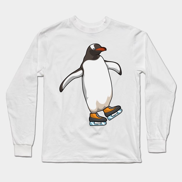 Penguin at Ice skating with Ice skates Long Sleeve T-Shirt by Markus Schnabel